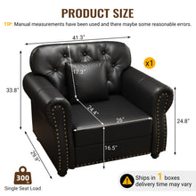 Load image into Gallery viewer, Sofa With Nailhead Trim And Rolled Armrests, Includes 1 Pillow - Black
