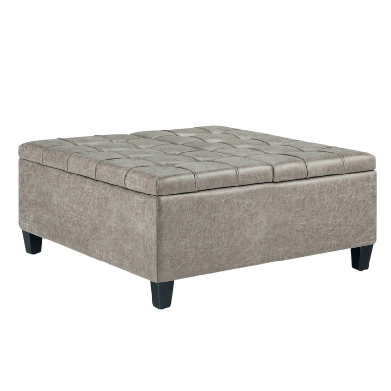 Transitional Leather Cocktail Ottoman With Storage - Gray / Espresso