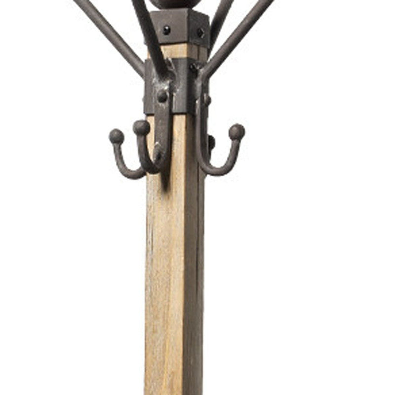 Solid Wood Steel Twelve Hook Freestanding Coat Rack - Black / Brown