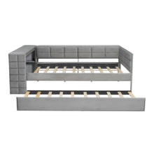 Load image into Gallery viewer, Upholstered Platform Bed With Storage Shelves, Desk, Charging Station And Trundle
