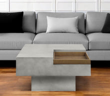 Load image into Gallery viewer, 32" Cement Square Distressed Pedestal Coffee Table - Gray
