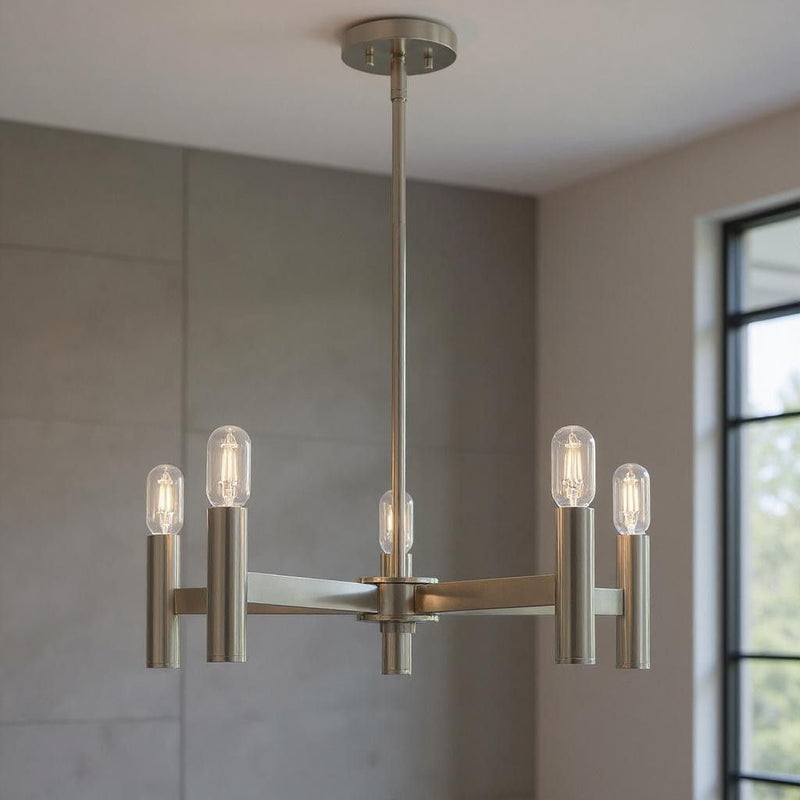 19'' Five Light Dimmable Chandelier With Shades - Nickel
