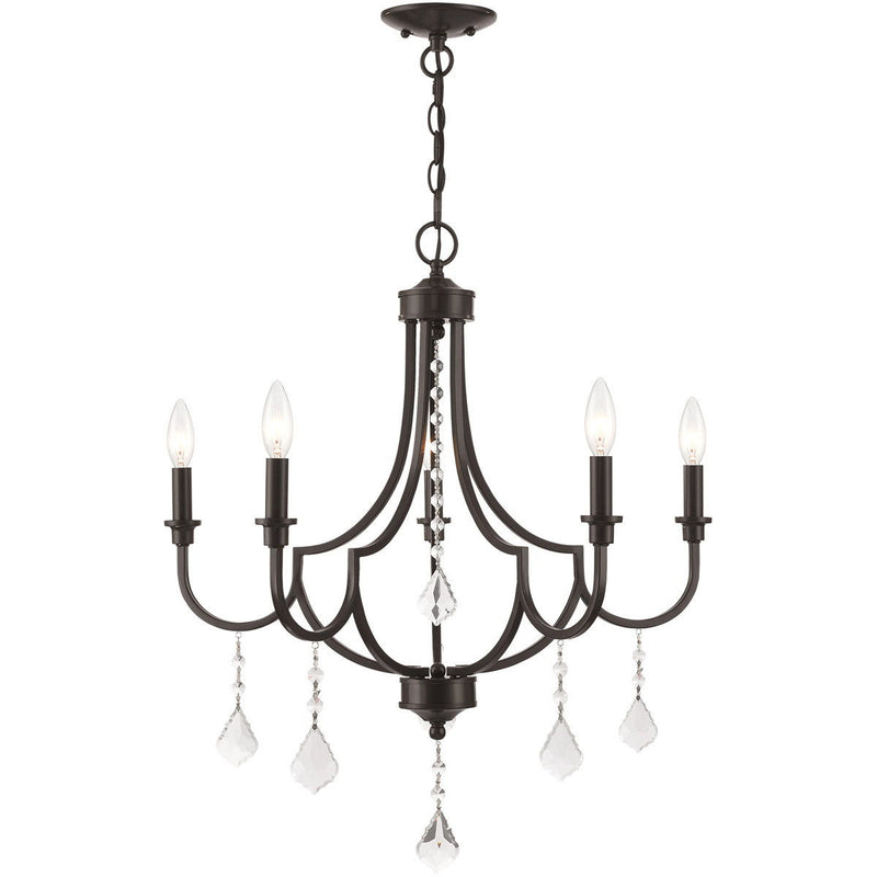 27" Five-Light Dimmable Chandelier With Shades - Bronze