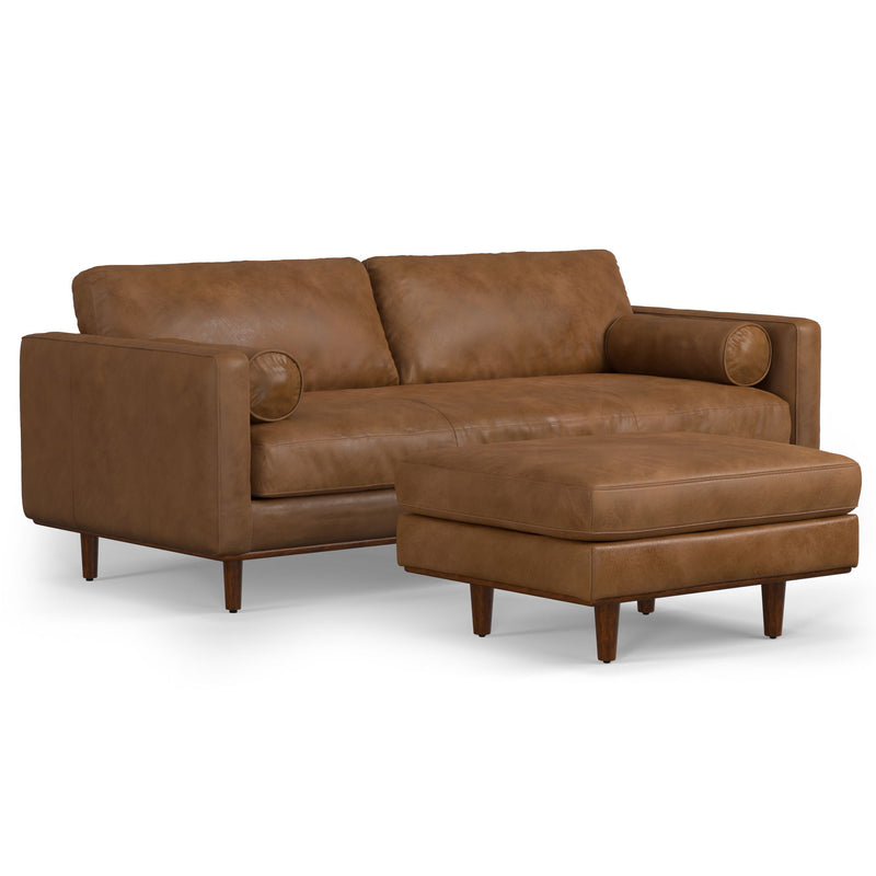 89" 2 Piece Living Room Set Leather Sofa With Ottoman - Brown