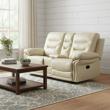 Load image into Gallery viewer, Faux Leather Manual Reclining Love Seat With Storage - Beige
