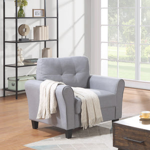 Modern Living Room Sofa Set Linen Upholstered Couch Furniture for Home or Office ,Light Grey-Blue,(1+3-Seat,Old Sku:SG000371AAA)