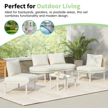 Load image into Gallery viewer, 6 Piece Patio Set, Half Moon Outdoor Sectional Sofa With 2 High Low Coffee Tables, 4 Pillows &amp; Cushions
