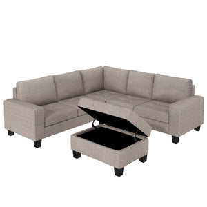 Orisfur. Sectional Corner Sofa L-shape Couch Space Saving with Storage Ottoman & Cup Holders Design for Large Space Dorm Apartment