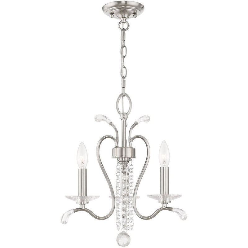 18" Three Light Metal Dimmable Chandelier With Shades - Nickel / Clear
