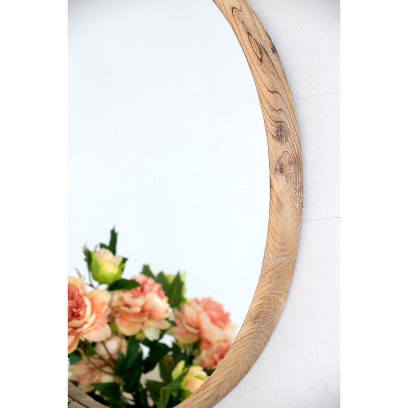 28" Rustic Frame Round Wall Mounted Accent Mirror - Natural Brown