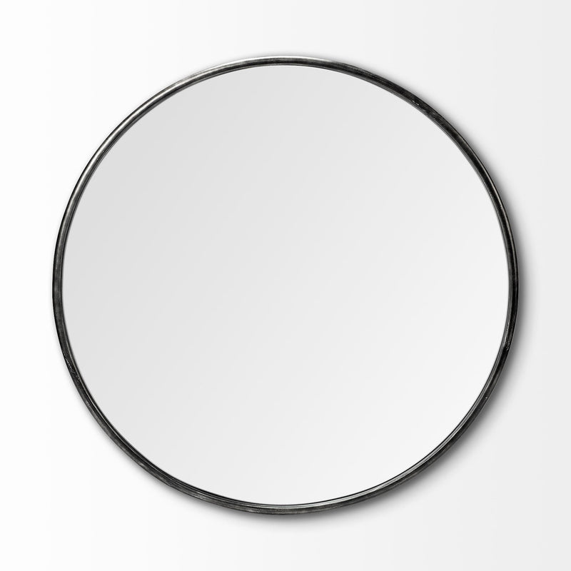 47" Round Metal Frame Wall Mirror - Black