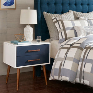 Jeremy - Storage Nightstand With Drawers - Off-White / Navy