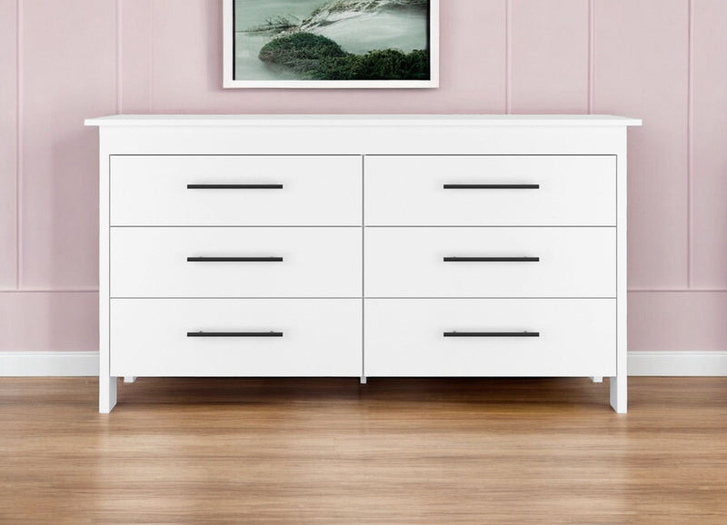 59" Six Drawer Double Dresser - White