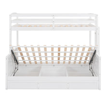 Load image into Gallery viewer, Wood Twin over Full Bunk Bed with Hydraulic Lift Up Storage, White
