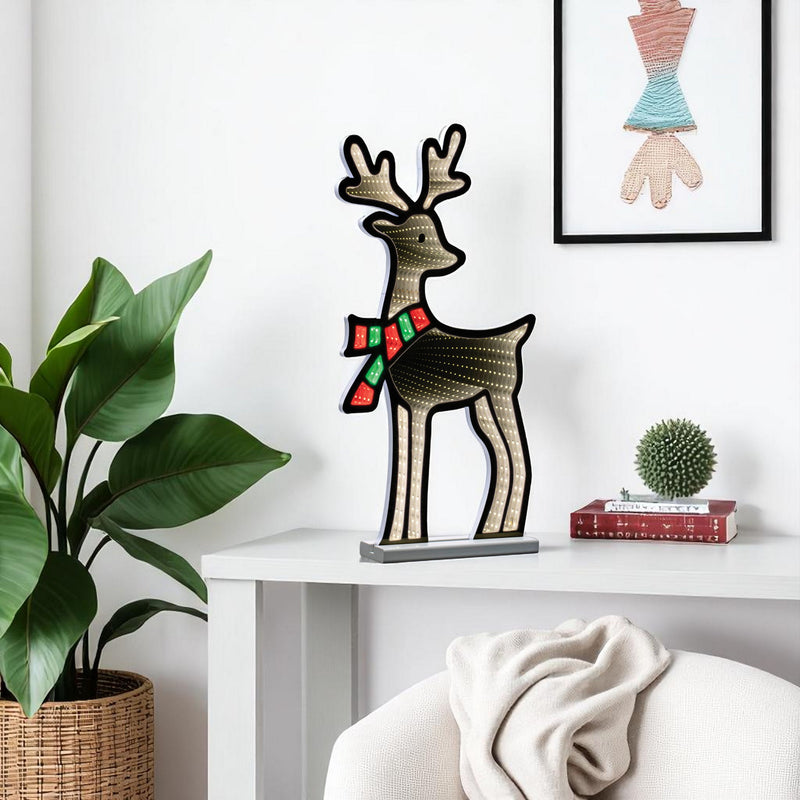 Deer Christmas Tabletop Sign With LED - White / Green