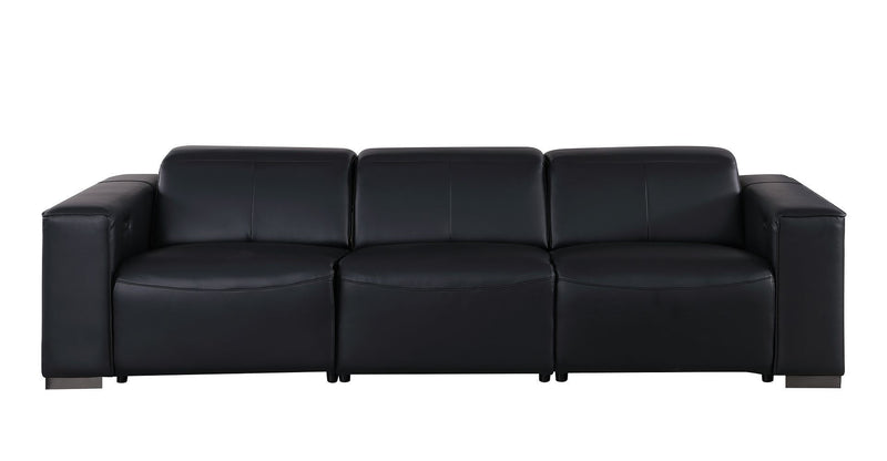 Top Grain Leather Reclining Metal USB Sofa (720307) - Black