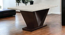 Load image into Gallery viewer, 64" Marble And Solid Manufactured Wood Pedestal Base Dining Table - Brown / White
