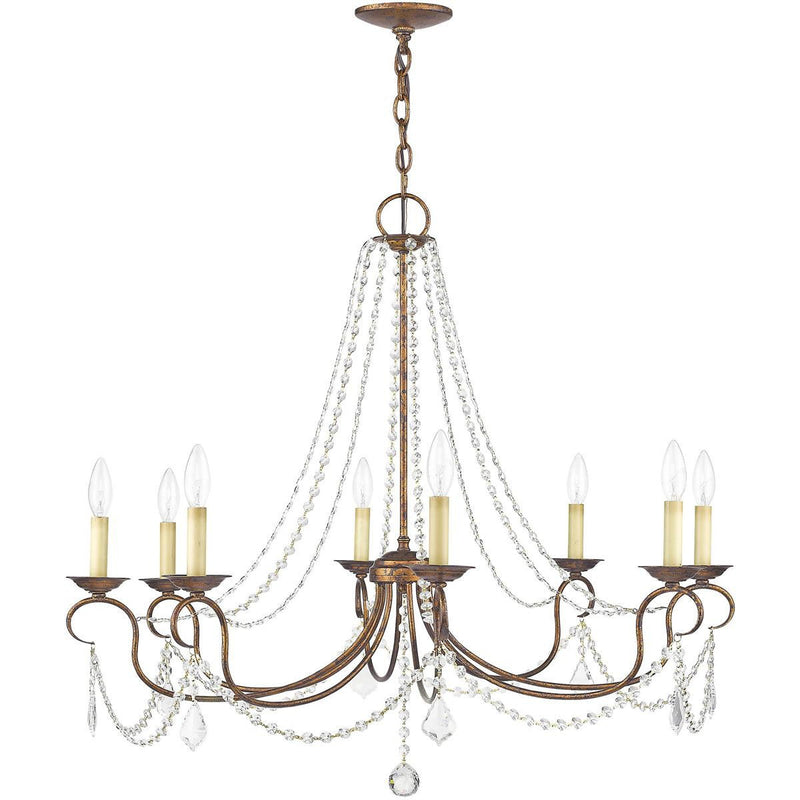 28" Eight Light Dimmable Chandelier With Shades - Bronze