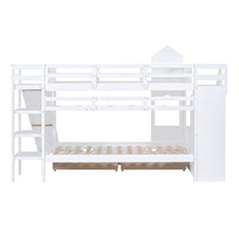 Load image into Gallery viewer, Twin-Over-Twin Castle Style Bunk Bed with 2 Drawers 3 Shelves and Slide - White
