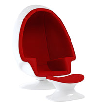 Load image into Gallery viewer, 38" Fiberglass And Wool Swivel Egg Chair With Ottoman - Red / White
