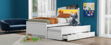 Load image into Gallery viewer, Twin Size Platform Bed with Storage LED Headboard, Twin Size Trundle and 3 Drawers, White
