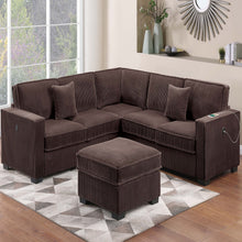 Load image into Gallery viewer, 4 Piece Sectional Set With USB Ports, Left Arm Facing / Right Arm Facing Loveseat, Corner Wedge, Cocktail Ottoman, 2 Pillows - Chocolate
