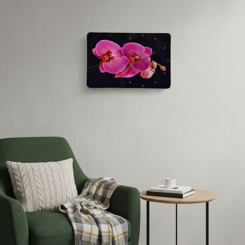 Silent Orchids Floral Wall Clock - Pink / Black / Gold