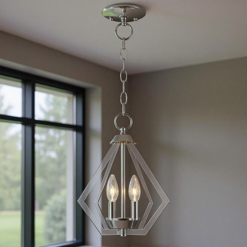Two Light Dimmable Chandelier With Shades - Silver