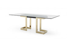 Load image into Gallery viewer, 87" Glass And Stainless Steel Double Pedestal Base Dining Table - Clear / Gold
