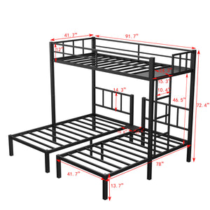 Twin over Twin & Twin Bunk Beds for 3, Twin XL over Twin & Twin Bunk Bed Metal Triple Bunk Bed, Black(Pre-sale date: February 8th.)