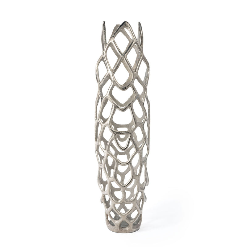 Abstract Pierced Oval Floor Vase - Silver