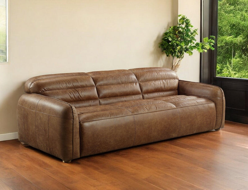 Top Grain Leather Sofa With Black Legs - Dark Brown