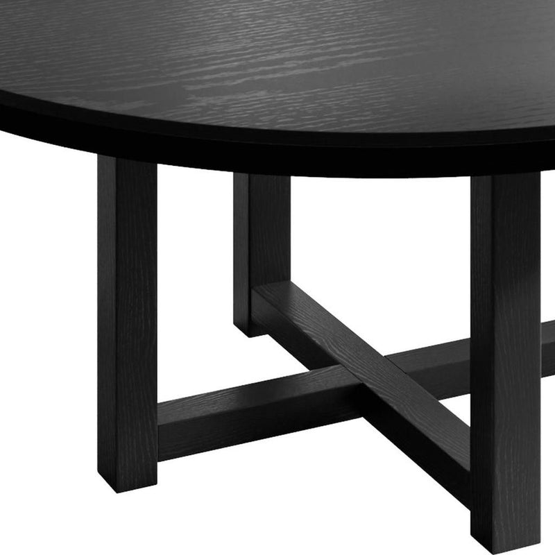 59" Solid Wood Mirrored Double Pedestal Base Round Top Dining Table - Black
