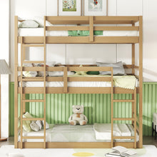 Load image into Gallery viewer, Twin Over Twin Over Twin Triple Bunk Bed With 2 Built In Ladders, Guardrails - Natural

