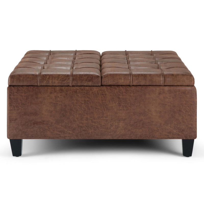 Leather Cocktail Ottoman With Storage - Brown / Espresso