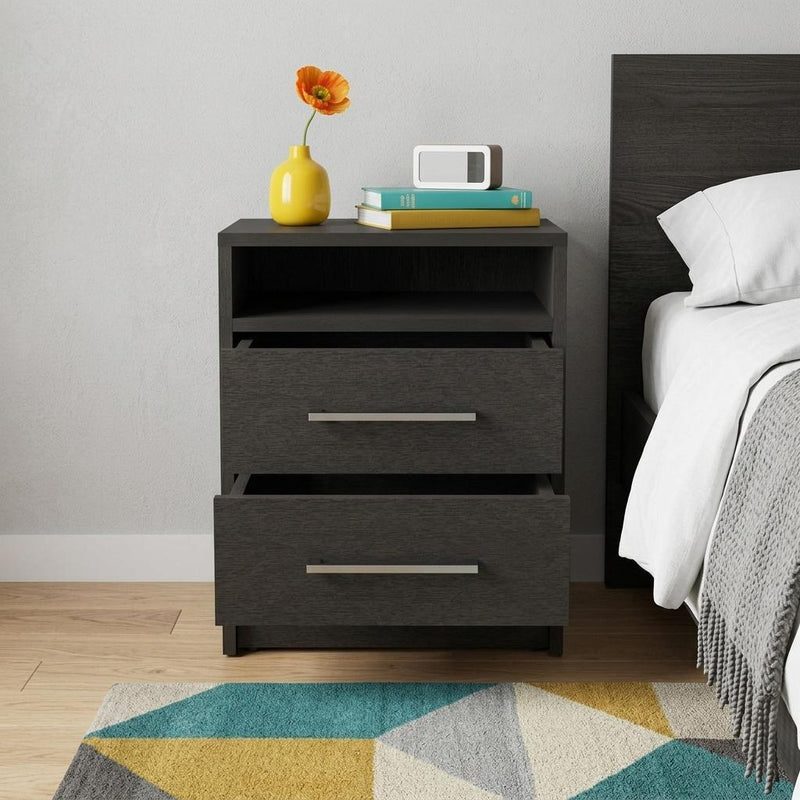 Wood Two Drawer Nightstand (534899) - Black
