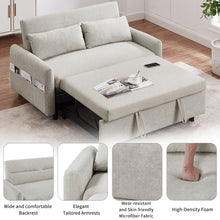 Load image into Gallery viewer, 55.1&quot; Pull Out Sleep Sofa Bed Loveseats Sofa Couch with Adjsutable Backrest, Storage Pockets, 2 Soft Pillows, USB Ports for Living Room, Bedroom, Apartment, Office, Beige (Old SKU WF307821AAA)
