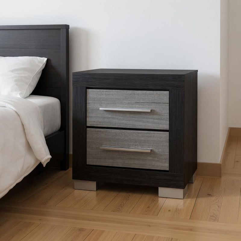 23" Wood Square Two Drawer Nightstand - Black And Gray