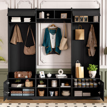 Load image into Gallery viewer, Wide Hall Tree With Shoe Storage, 4 In 1 Entryway Bench With 8 Cubbies, 7 Coat Hooks &amp; Adjustable Shelf For Hallway - Black
