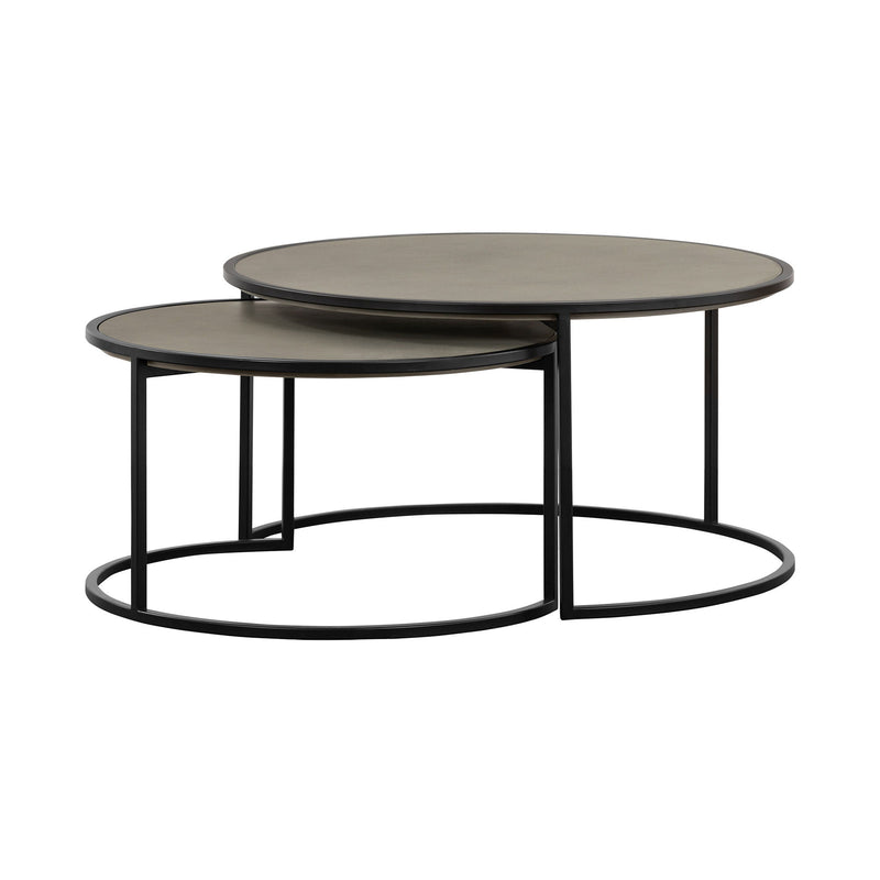 Concrete And Metal Round Nested Coffee Tables (Set of 2) - Gray And Black