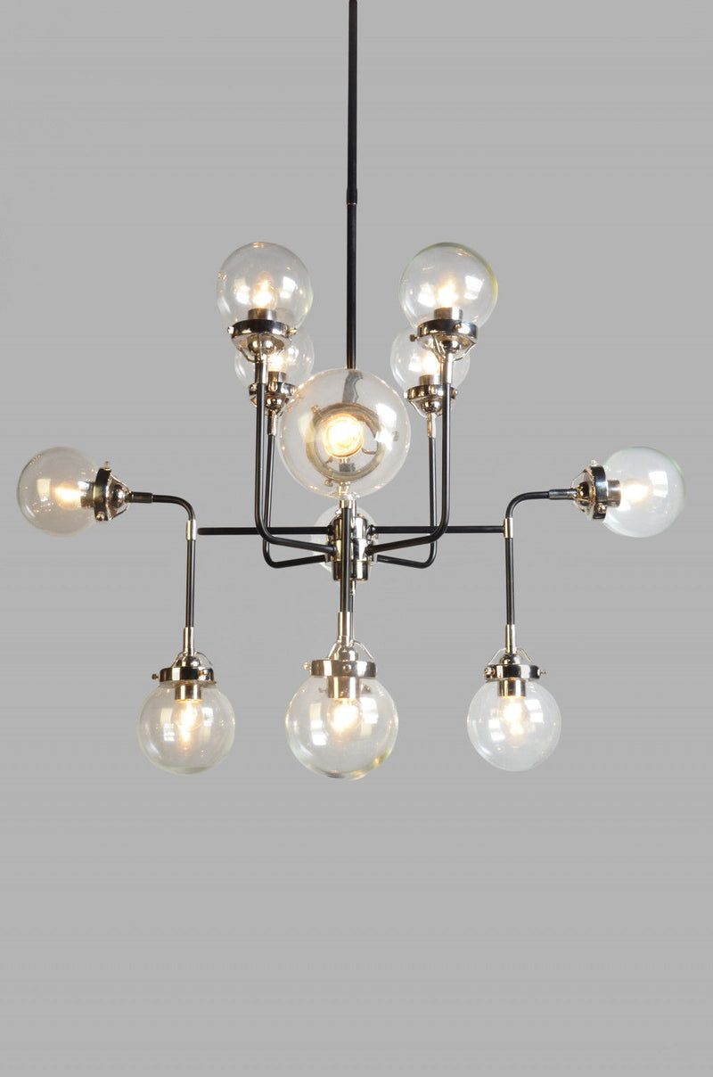 Sputnik Eight Light Metal Chandelier With Shades - Black / White
