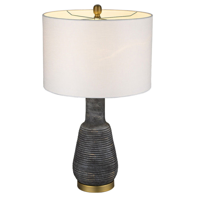 Ceramic Column Lamp With White Drum Shade - Gray And Gold
