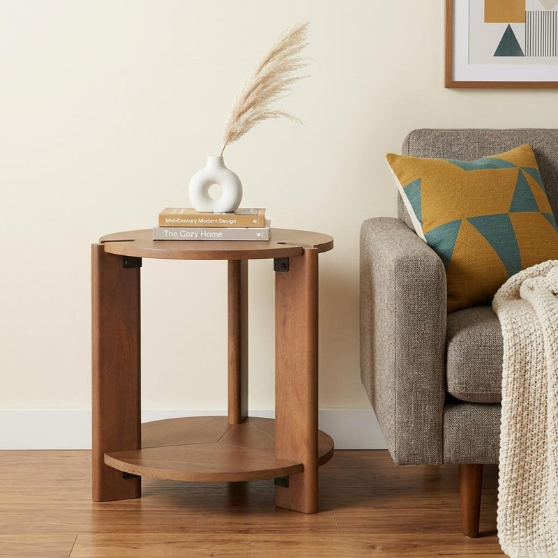 Round End Table With Shelf (729069) - Brown