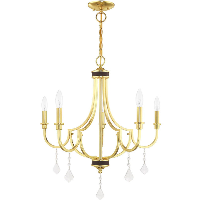 27" Five Light Dimmable Chandelier With Shades - Brass