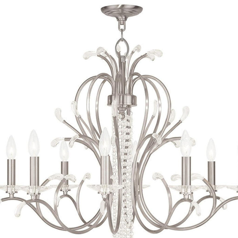 28" Eight Light Metal Dimmable Chandelier With Shades - Nickel / Clear