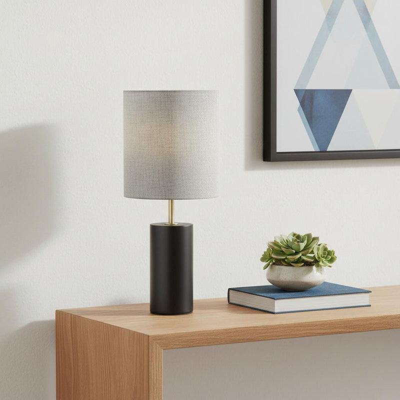 Wood Circular Block Table Lamp - Black