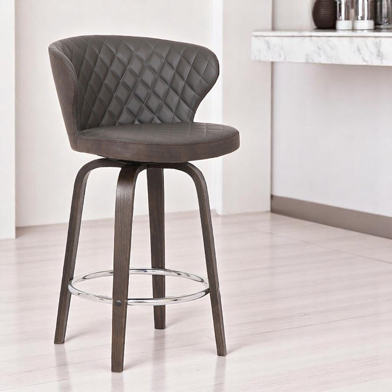 40" Faux Leather Swivel Low Back Bar Height Bar Chair - Brown