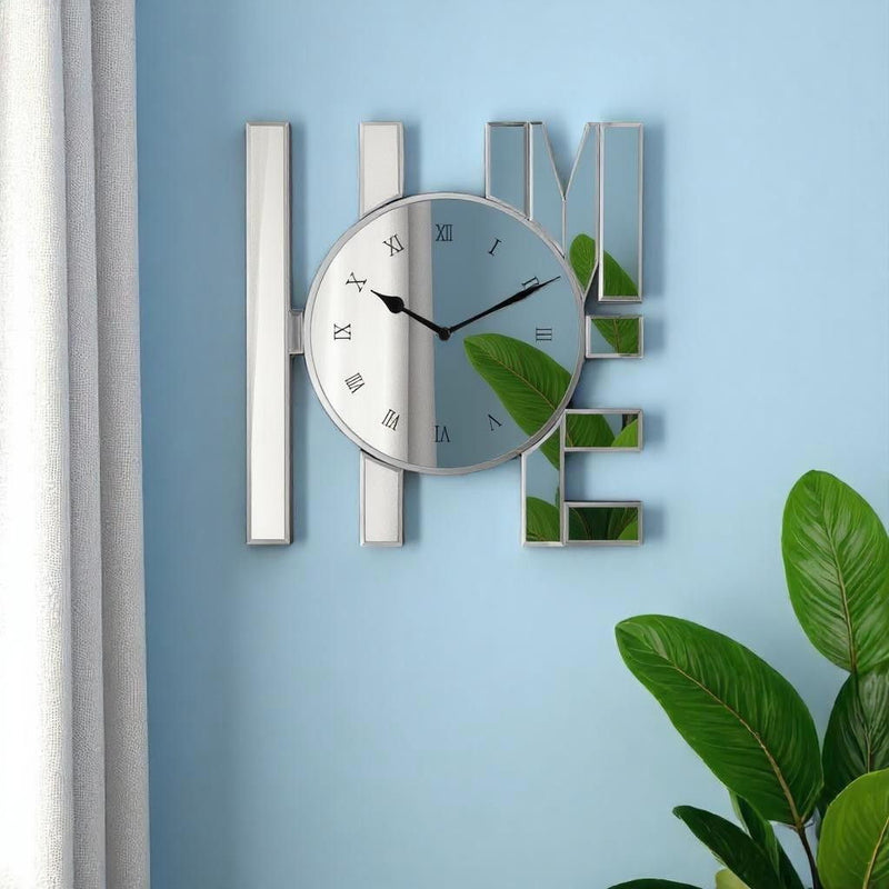 Mirrored Silent Analog Home Wall Clock - Silver