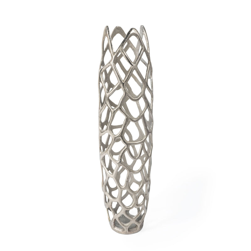 Abstract Pierced Oval Floor Vase - Silver