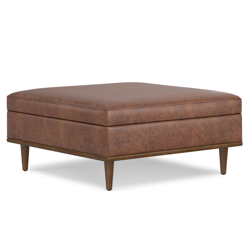 38" Leather Cocktail Ottoman With Storage - Brown